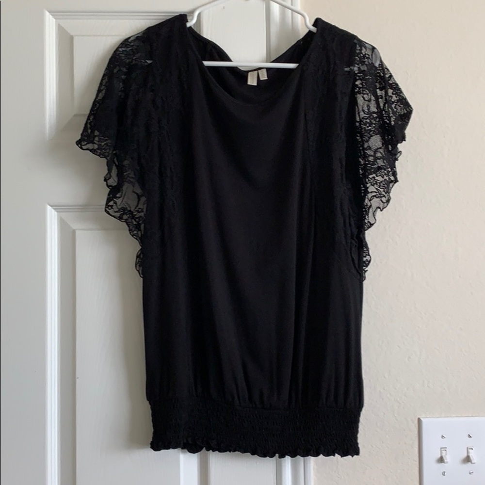 Black lace-sleeved blouse
